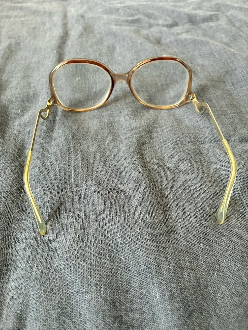 Vintage 1970’s Drop Arm Amber Oversized Eyeglasses Frames Only